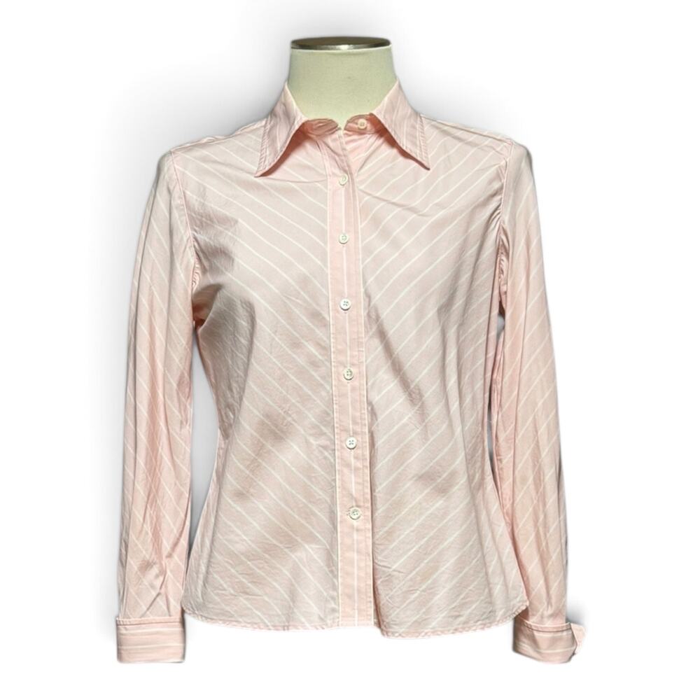 Faconnable France Cotton Long Sleeve Button Up Pink White Stripe Small